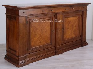 Sideboard in walnut wood with inlaid olive wood doors